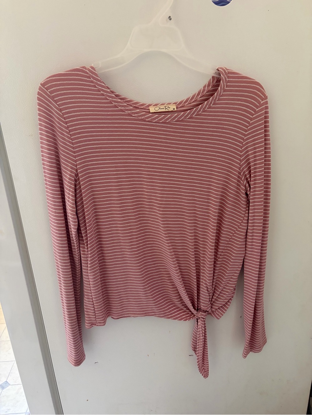 Women's Striped Long-Sleeve Tie Hem Top - Pink